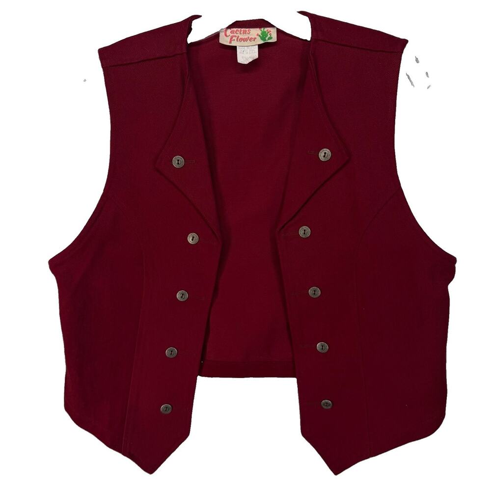 Cactus Flower Vest Womens M Red Vintage Western Rodeo Brushed Cotton